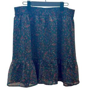 NWOT LOFT Woman’s Black Paisley Metallic Elastic Waist Skirt Size Large